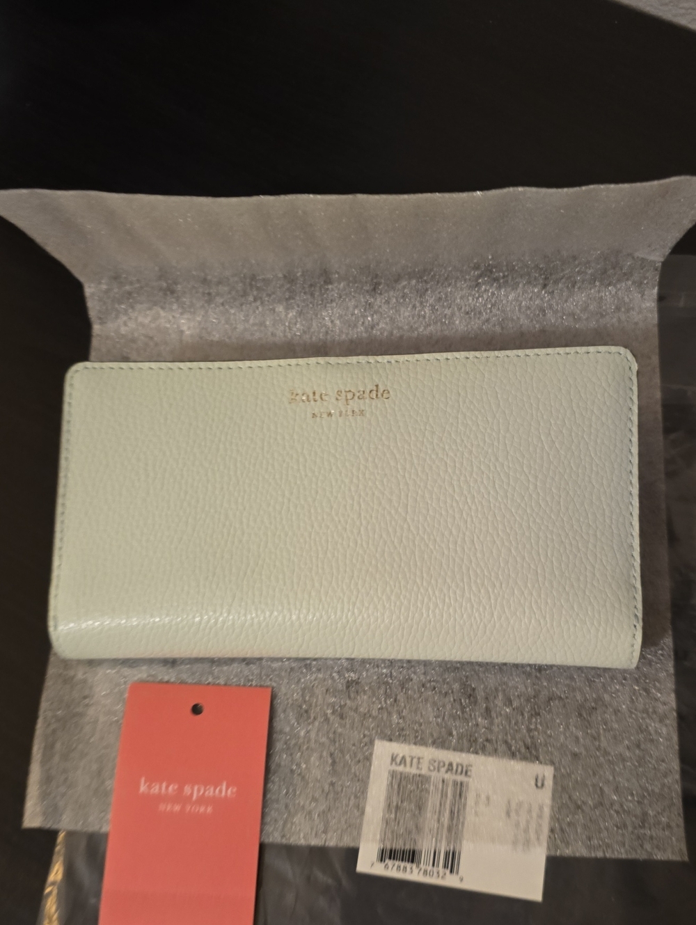 NEW kate spade pale mint leather long wallet with gold logo
